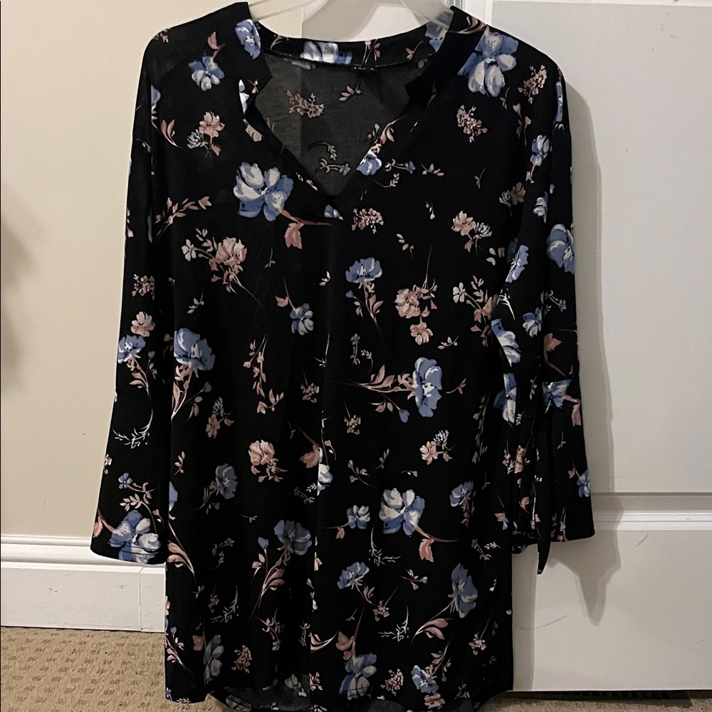 Floral Black and Blue Women's Top